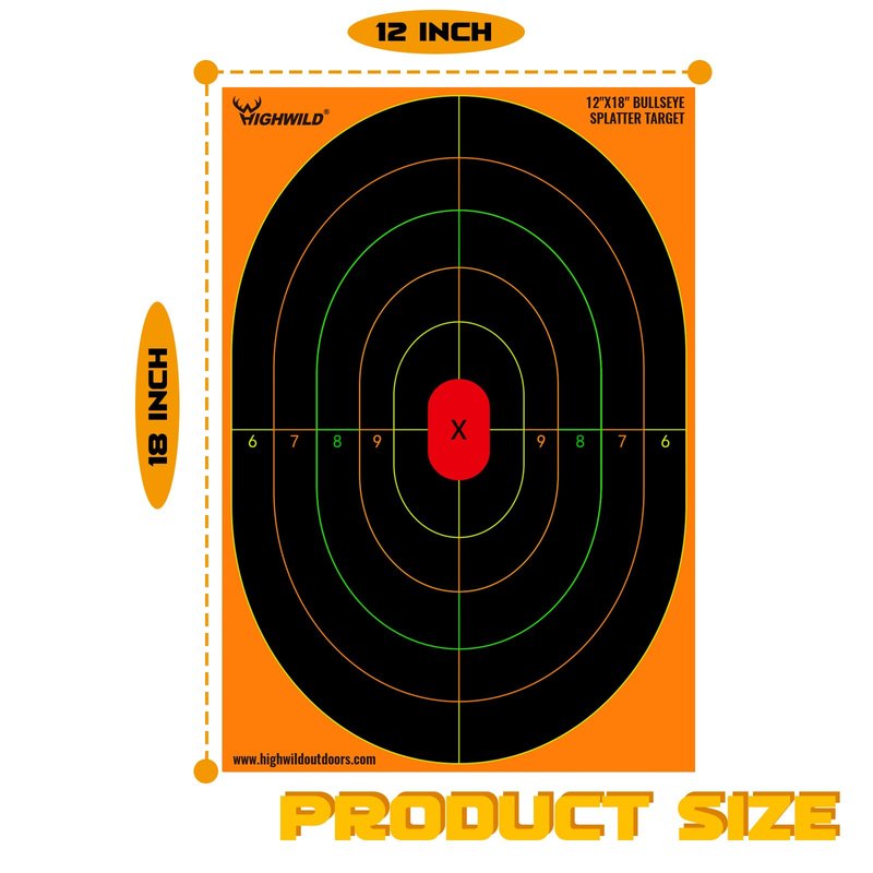 Highwild Bullseye Splatter Paper Targets - Splash Effect of Multiple Colors - 12x18 Inch (10 Pack)