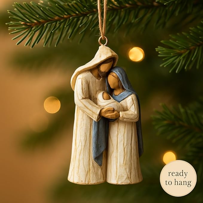 2-Pack Holy Family Nativity Hanging Ornament – Hand-Painted Resin Christmas Decoration, Religious Gift Keepsake for Xmas Tree, Wreath & Mantel – Mary, Joseph & Baby Jesus Figurine (Twin Holy Family)