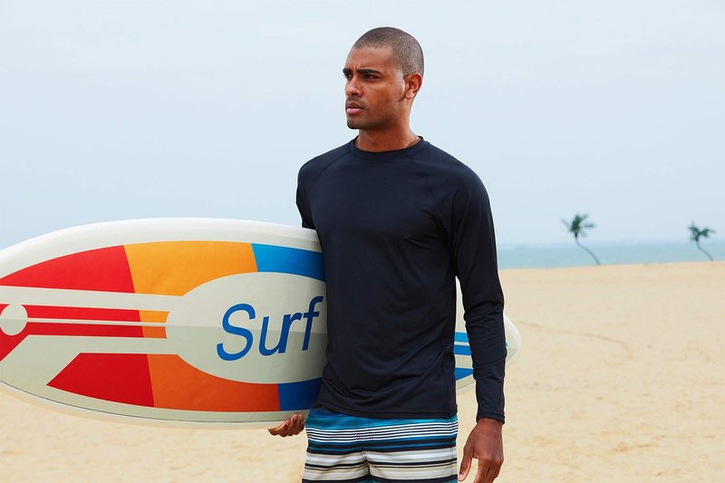 Men's Swim Shirts Rashguard Sun Shirt UPF 50+ UV Sun Protection Outdoor Long Sleeve T-Shirt Swimwear Black L