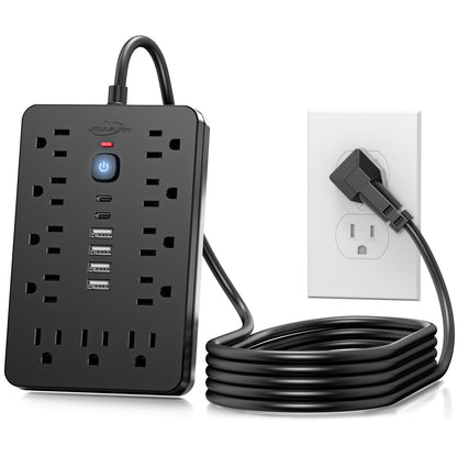 JouleLoom 6 FT Flat Plug Surge Protector Power Strip,11 Multiple AC Outlets with 6 USB Ports (2 USB C), 6 Feet Extension Cord, 1250W/10A, One Touch Switch Button, 17 in 1 Compact powerstrip