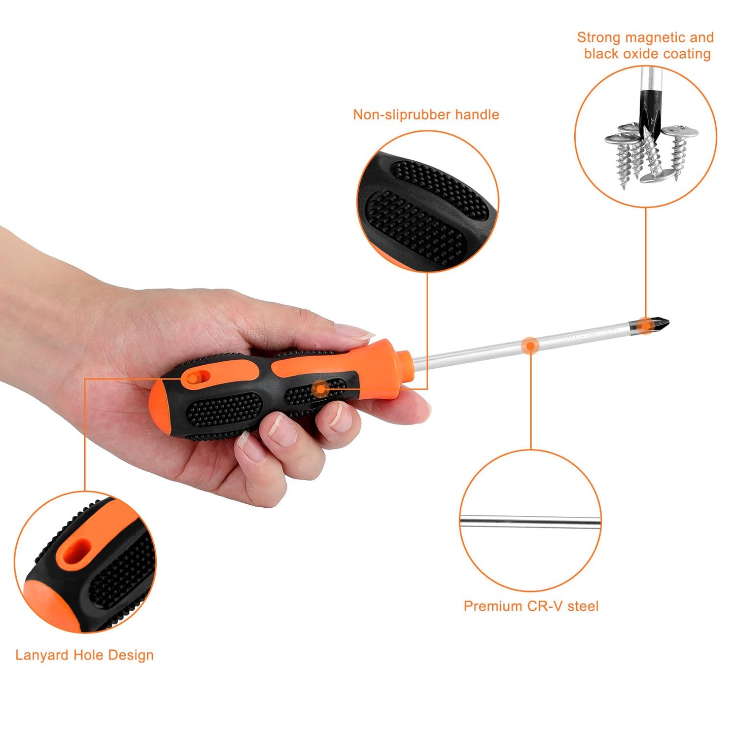 10pcs Screwdriver Set- Heavy Duty Chrome Vanadium Steel Made, Magnetic Screwdriver with 5 Flat & 5 Cross Head, Durable Screwdriver Hand Tools