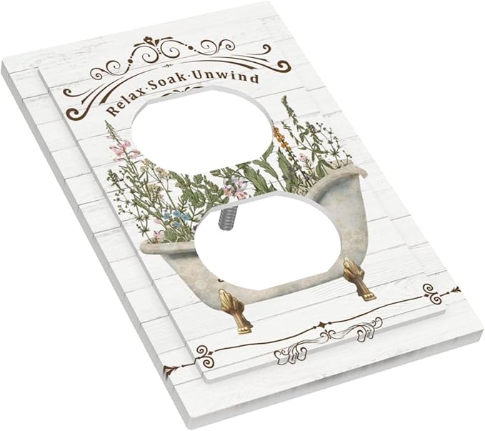 Rustic Farmhouse Wooden Board Botanical Flower 1 Gang Duplex Receptacle Switch Wall Plate Decorative Switchplate Outlet Covers Electrical Plug Cover Faceplate for Bathroom Home Decor