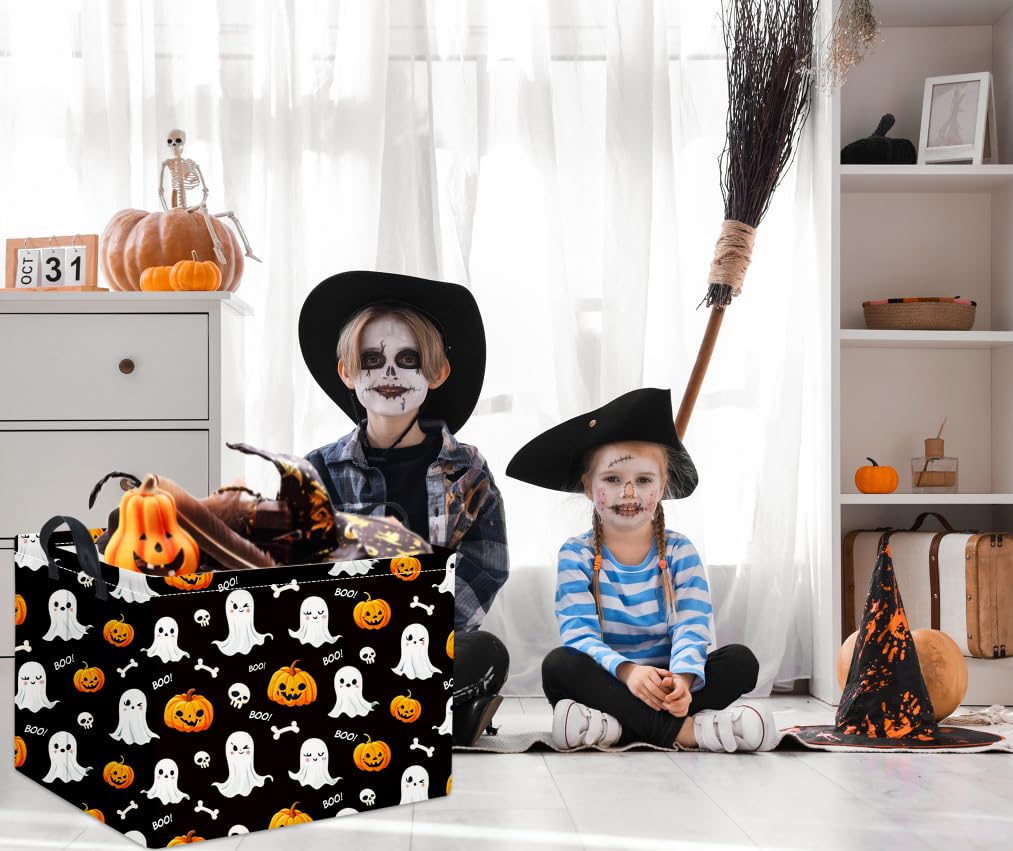 HIYAGON Rectangular Halloween Basket for Boys and Girls Kids Trick or Treat Pumpkin Basket for Halloween Parties Cute Storage Bin Organizer Box Room Decor(Black halloween)