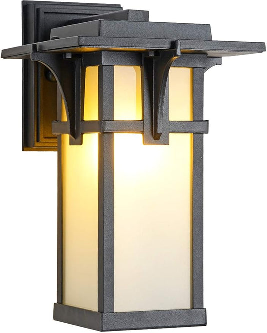 Porch Lights Wall Mount Outdoor Wall Lantern Waterproof Aluminum with Frosted Glass Exterior Light Fixtures Modern Classic Outdoor Wall Lights for Outside House Deck Patio Garage Lighting, Black