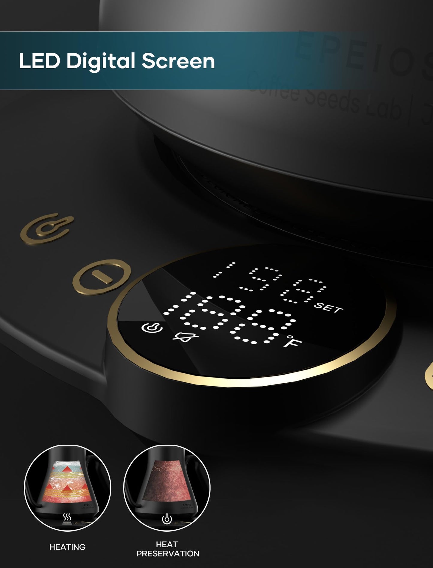 INTASTING Gooseneck Electric Kettle with ±1℉ Temperature Control for Pour Over Coffee & Tea, Quick Heating, BPA-Free Stainless Steel, Built-in Brew Timer, 1500W/0.9L (Ebony Black)