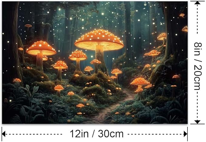 Yesad Mushroom Forest Canvas Wall Art Print, Mushroom Décor Magical Forest Pictures Enchanted Forest Décor Magic Mushrooms Botanical Art Farmhouse Living Room Wall Décor (Unframed,12”x8”,Mushroom)