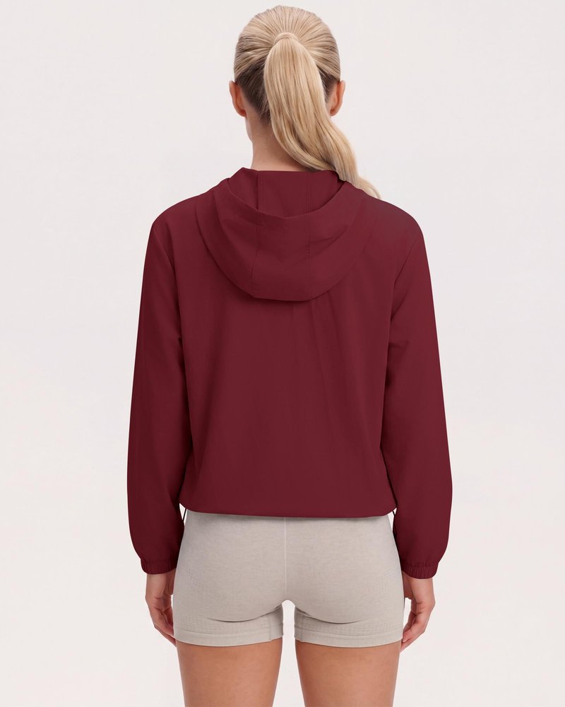 Locachy Women's Lightweight Athletic Workout Hoodie Long Sleeve Full Zip Gym Running Outdoor Jacket Burgundy L