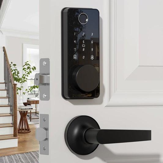 Smart Lock with Handles, Fingerprint Door Lock App Control, Keyless Entry Door Lock Set, Electronic Digital Keypad Deadbolt, Auto & One Touch Lock, Easy Installation, IP54