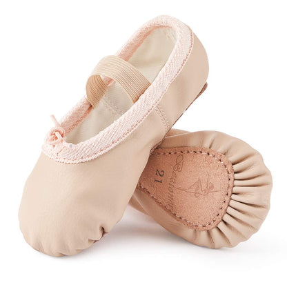 Ballet Shoes Leather Ballet Flats Full Sole Dance Slippers for Girls Toddlers Women Beige 13 UK Child=31