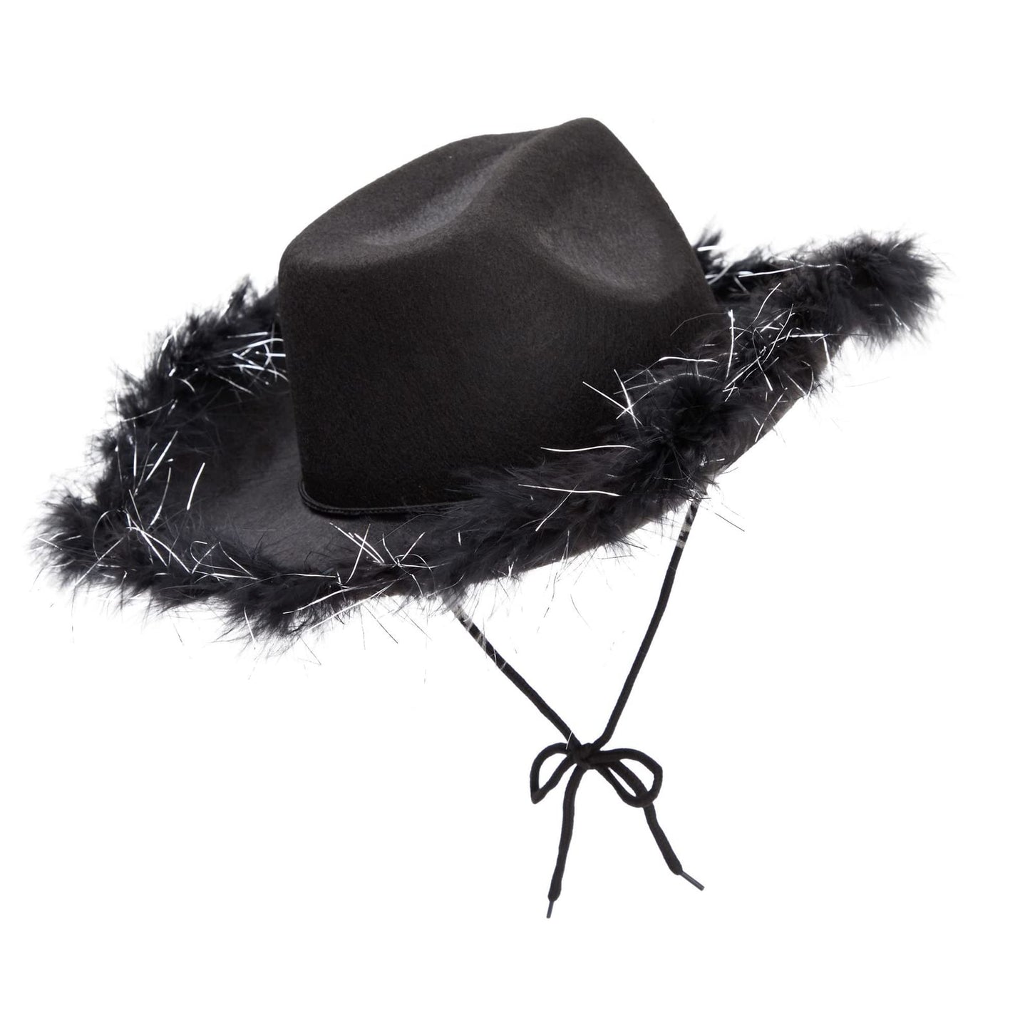 Juvolicious Black Cowgirl Hat - Medium Adjustable - Sparkly Feathered Costume Cowboy Hat for Women & Men - Western Party Accessory