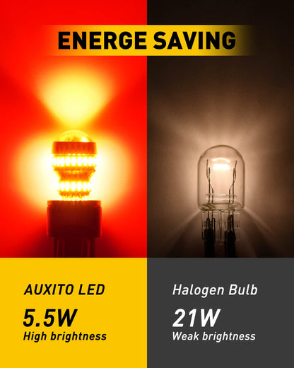 AUXITO Upgraded 7440 7443 LED Bulb Red for Tail Lights Brake Lights, Super Bright T20 W21W 7441 7444 LED Replacement for Stop Tail Brake Signal Lights, Pack of 2