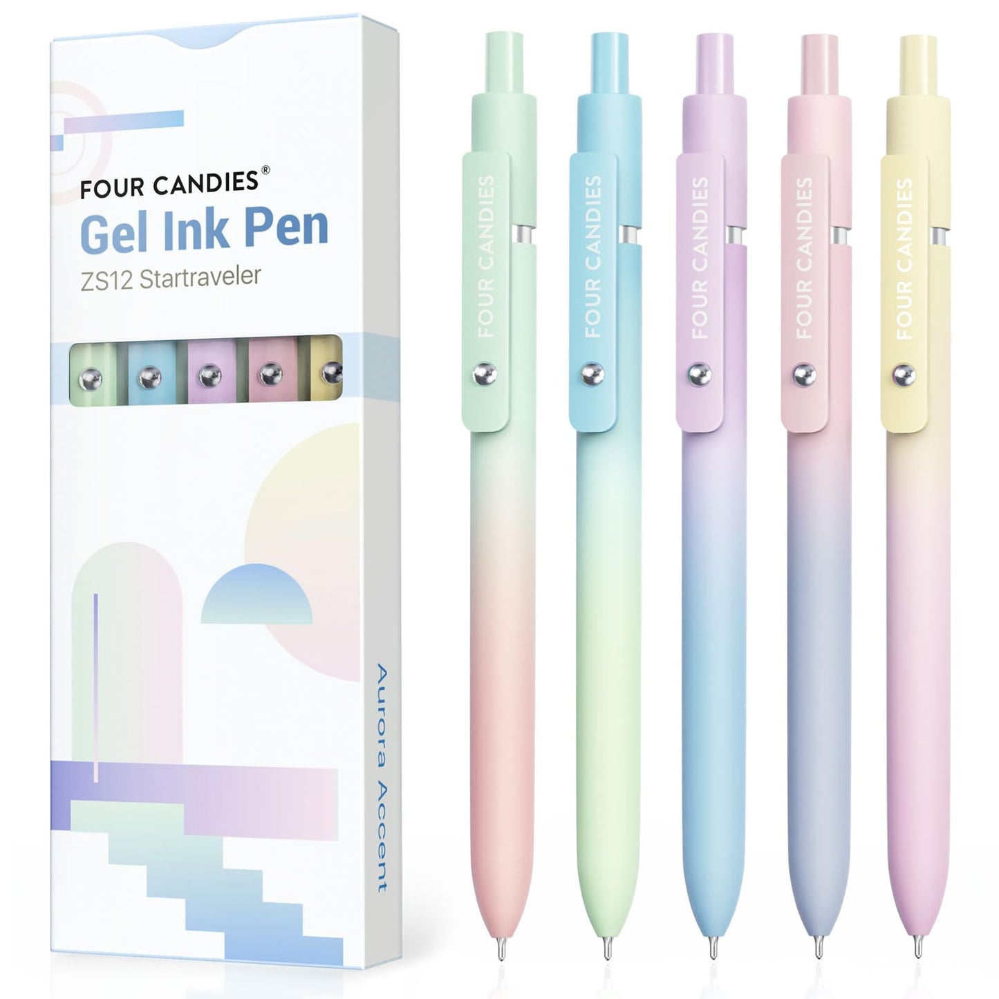Four Candies Gel Pens, 5 Pcs 0.7mm Quick Dry Black Ink Pen Fine Point Smooth Writing Unique Pen, Office Home School Supplies Essentials Fun Pretty Cute Pens Gifts for Girl Women(Gradient)