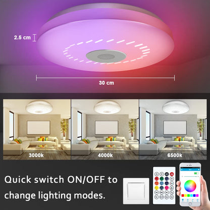 56W RGB LED Ceiling Light with Bluetooth Speaker Ceiling Lamp with remote control Dimmable color changing lamp for family party Christmas cool/warm lighting for Children's Room Living-and Bedroom