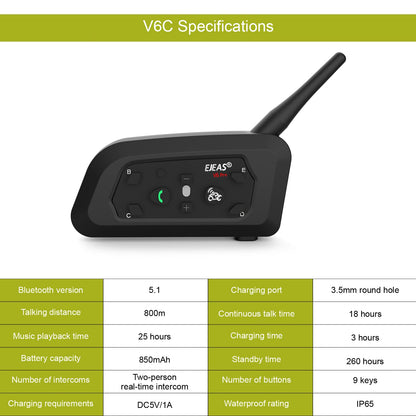 EJEAS V6C Referee Bluetooth Intercom, 2-Way 1200M Professional Referee Headset Communication System with Armband and Right Earpiece for Football and Handball Sports (2PCS)