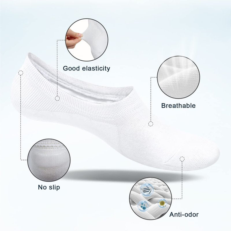 SIXDAYSOX 4 Pairs White Low Cut No Show Womens Socks Thin Invisible Loafer Liner Socks Size 5-8, Shoe Size 6-9