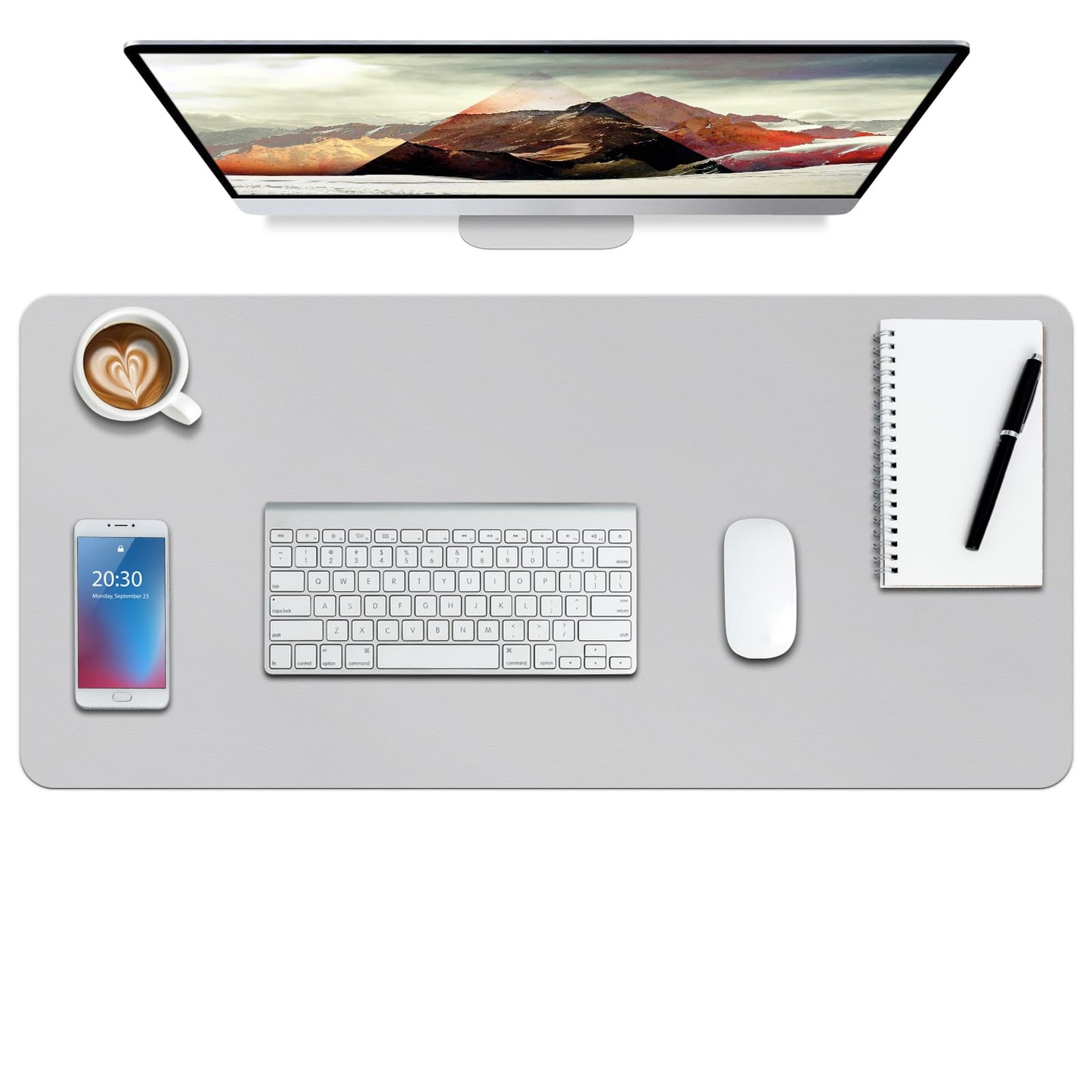 Boutilon Leather Desk Pad Protector,Non-Slip Mouse Pad,Laptop Desk Pad,Office Mouse Mat,Waterproof Leather Desk Blotter,Desk Writing Pad for Office and Home (M-Grey,30"x14")