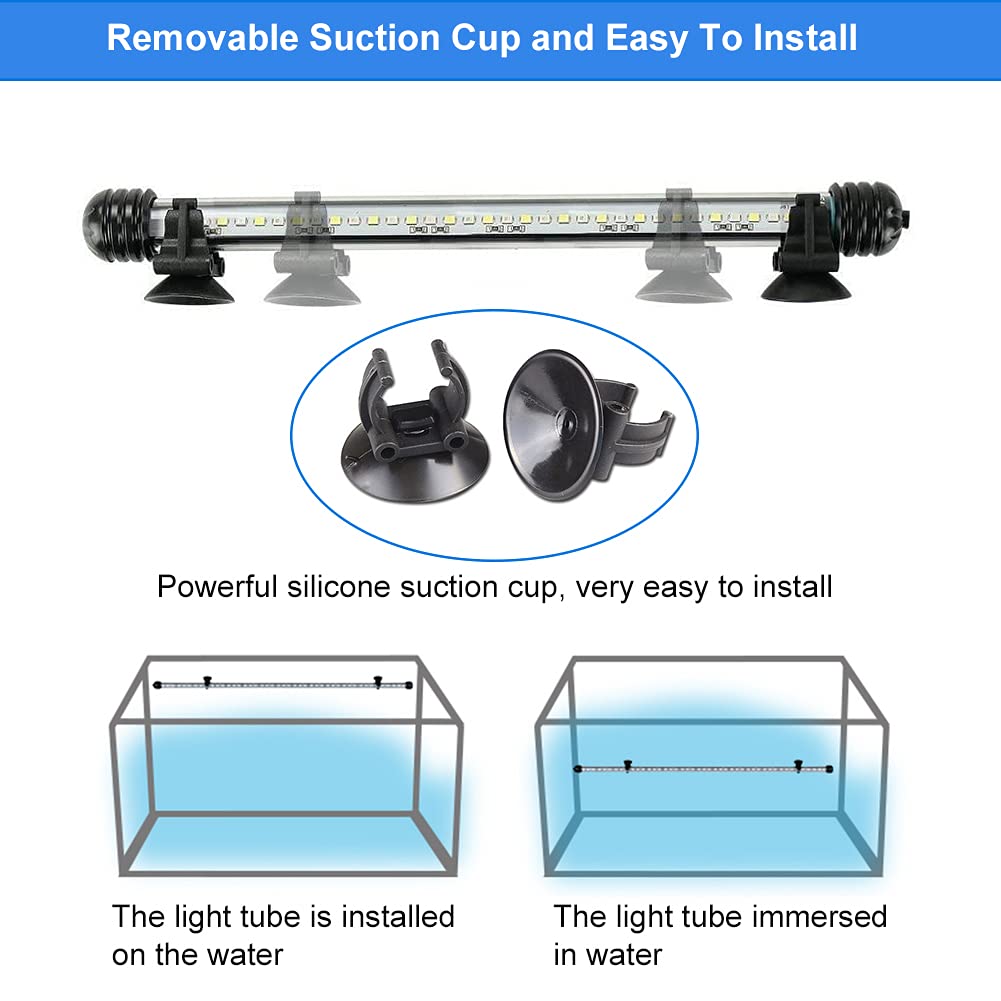 VARMHUS LED Aquarium Light, Color Changing Submersible Fish Tank Light with Timer for Sunrise and Sunset (18cm, Blue+White)