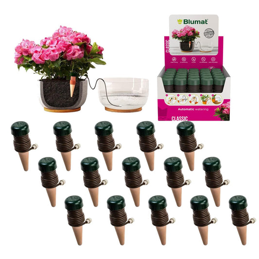 Blumat Classic Self-Watering Stakes - Prevents Overwatering and Underwatering for Healthy Growth While You are Away - Ideal for Indoor Plant Watering, 15 Pack, wo Adapter