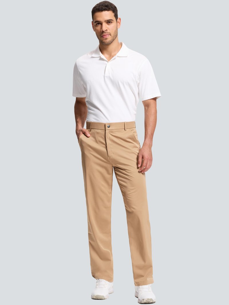 LeapsLion Men's Golf Pants Lightweight Work Dress Pants 34" Stretch Water Resistant Breathable Quick Dry Comfy Business Casual Pants for Men Khaki 33W x 34L