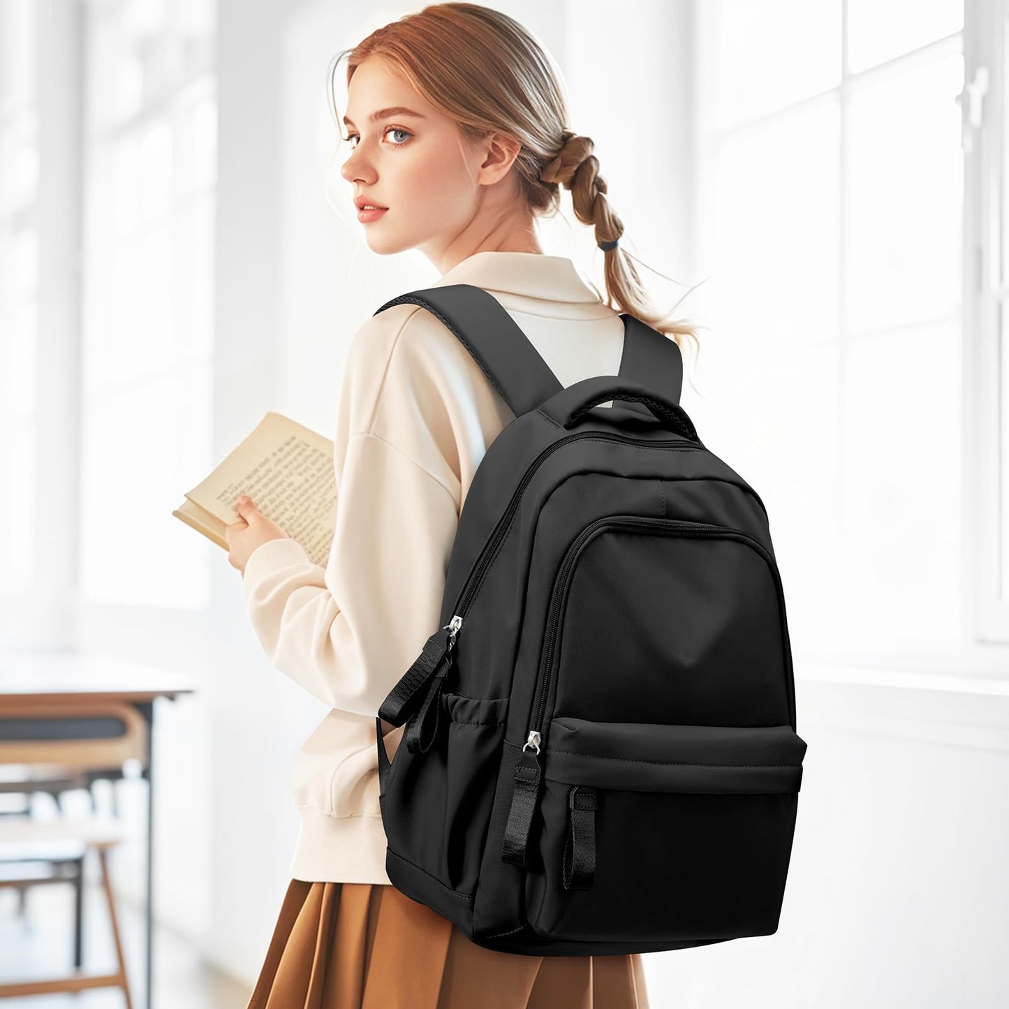 HYC00 Laptop Backpack for Women School Backpack Lightweight School Bags for Teen Girls Travel Work Rucksack Bag for Women College Bookbag 15.6 Inch Laptop Rucksack Casual Daypack Work Bag,Black