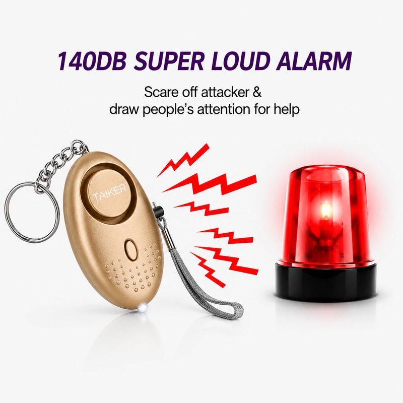 Personal Alarm for Women 140DB Emergency Self-Defense Security Alarm Keychain with LED Light for Women Kids and Elders-2 Pack (Gold & Purple)