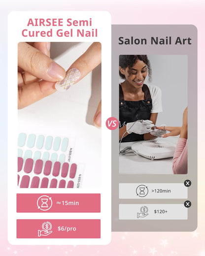 AIRSEE Semi Cured Gel Nail Strips Kit(Blood Moon)-Works with Any UV Nail Lamps Light,Halloween Long Lasting, Easy to Apply & Remove - Includes 20Pcs 2 Prep Pads, Nail File & Wooden Stick