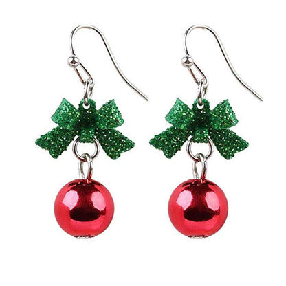 Ribbon Bow Festive Red Green Ball Ornament Dangle Drop Earrings for Women Cute Bowknot Fish Hook Dangling Hypoallergenic Christmas Festival Jewelry Gifts for Bff Daughter Thanksgiving