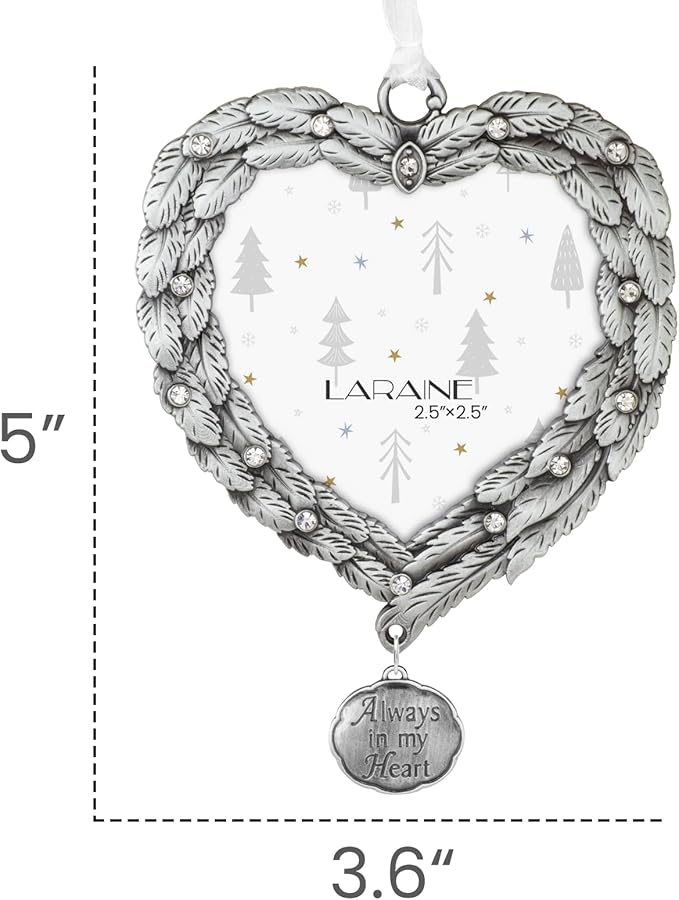 Laraine Christmas Tree Ornaments – Decorative Hanging 2024 Holiday Keepsake Gift Feather Pendant with 2.5” Photo Frame Insert for Picture of Pet (Always in My Heart)