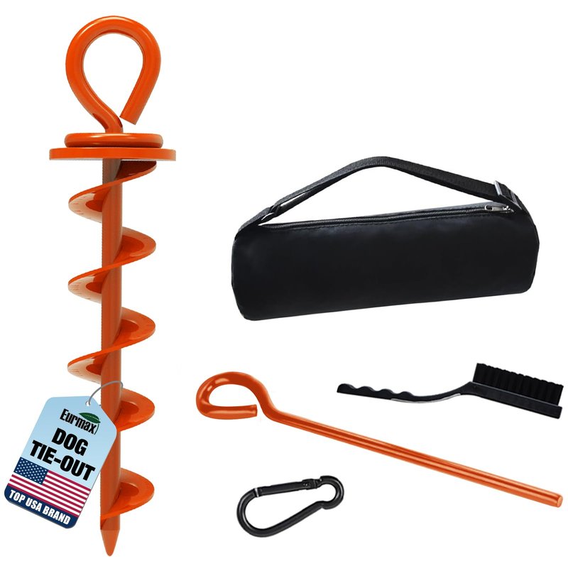 Eurmax USA Heavy Duty Dog Tie Out Stake, No-Tangle In Ground Anchor Runner for Large Dogs up to 210 Lbs - Perfect for Yard, Beach and Camping (Medium,Orange)