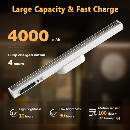 bravzurg Motion Sensor LED Strip Light Bar, Battery Operated Wall Lights, 4000mAh Rechargeable Lamp, Magnetic Dimmable Remote Control, Under Cabinet Kitchen Light for Mirror Bathroom Bedroom – White