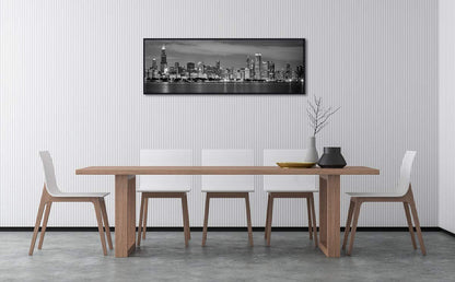 Wieco Art New York Manhattan Night View in Black and White Giclee Canvas Prints Modern Stretched and Framed Art work Cityscape Pictures Paintings on Canvas Wall Art for Bedroom Home Decorations