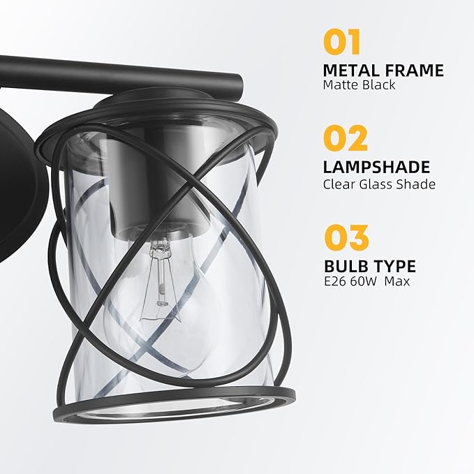 mavcadonf Modern Vanity Lights - 2-Light Fixture with Cage Shade, Matte Black, Over Mirror for Bathroom & Kitchen
