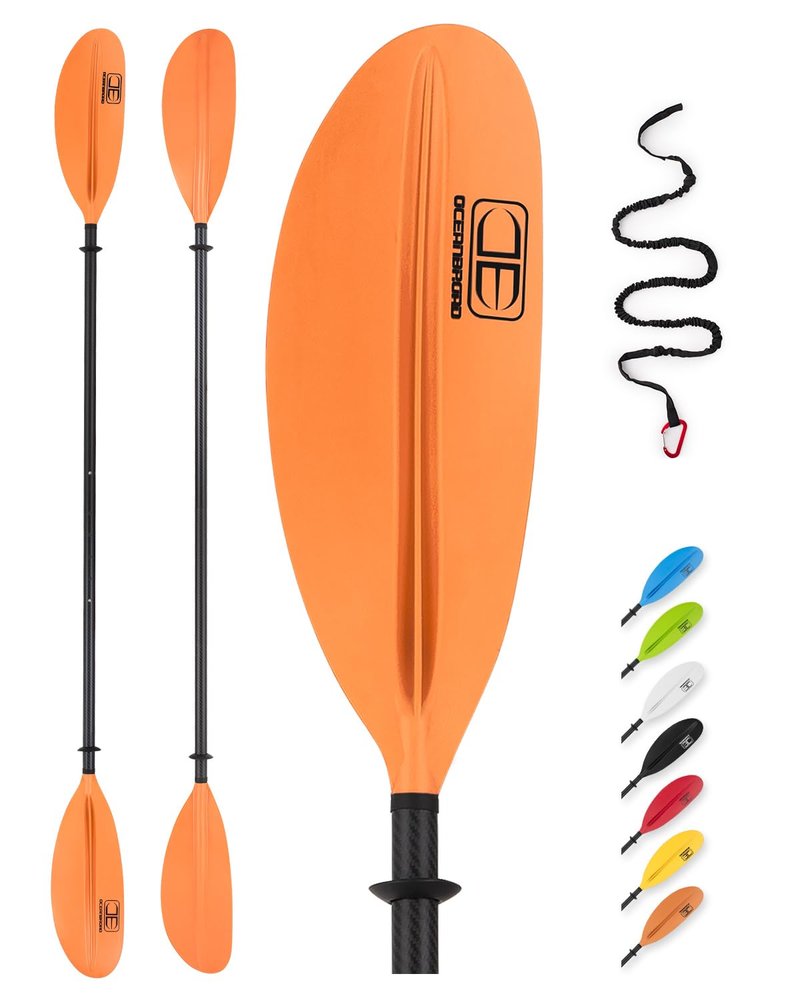 OCEANBROAD Adjustable Carbon Fiber Kayak Paddle 86in/220cm to 94in/240cm Kayaking Oar with Paddle Leash 1 Paddle, Orange