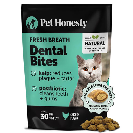 Fresh Dental Bites for Cats - Crunchy & Creamy Cat Dental Treats for Fresh Breath, Plaque + Tartar Control, Cleans Teeth + Gums, Daily Cat Oral Care (30 Day Supply)