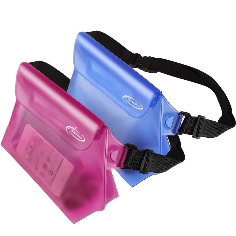 AiRunTech Waterproof Fanny Pack, Beach Cruise Vacation Essentials, Waterproof Pouch Protect Phone Passport Valuables Dry Safety, Paddle Board Kayaking Boating Swimming Accessories-2 Pack（Blue + Pink）