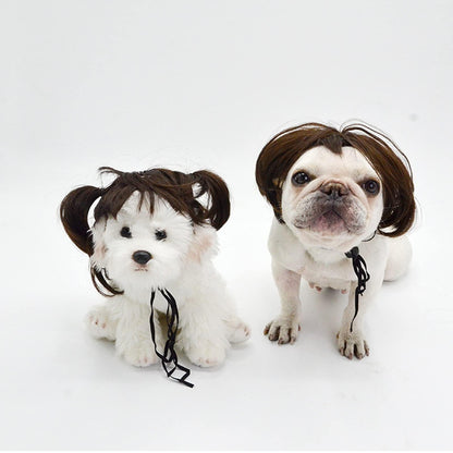 TESSVEYA Funny Dog Cat Cosplay Wig,Pet Wigs for Halloween, Christmas, Parties, Festivals, Dog Wigs for Small Medium and Large Dogs （Black Brown Straight）
