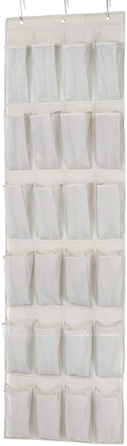 Amazon Basics 24 Medium Pocket Over-the-Door Hanging Shoe Organizer, Light Grey