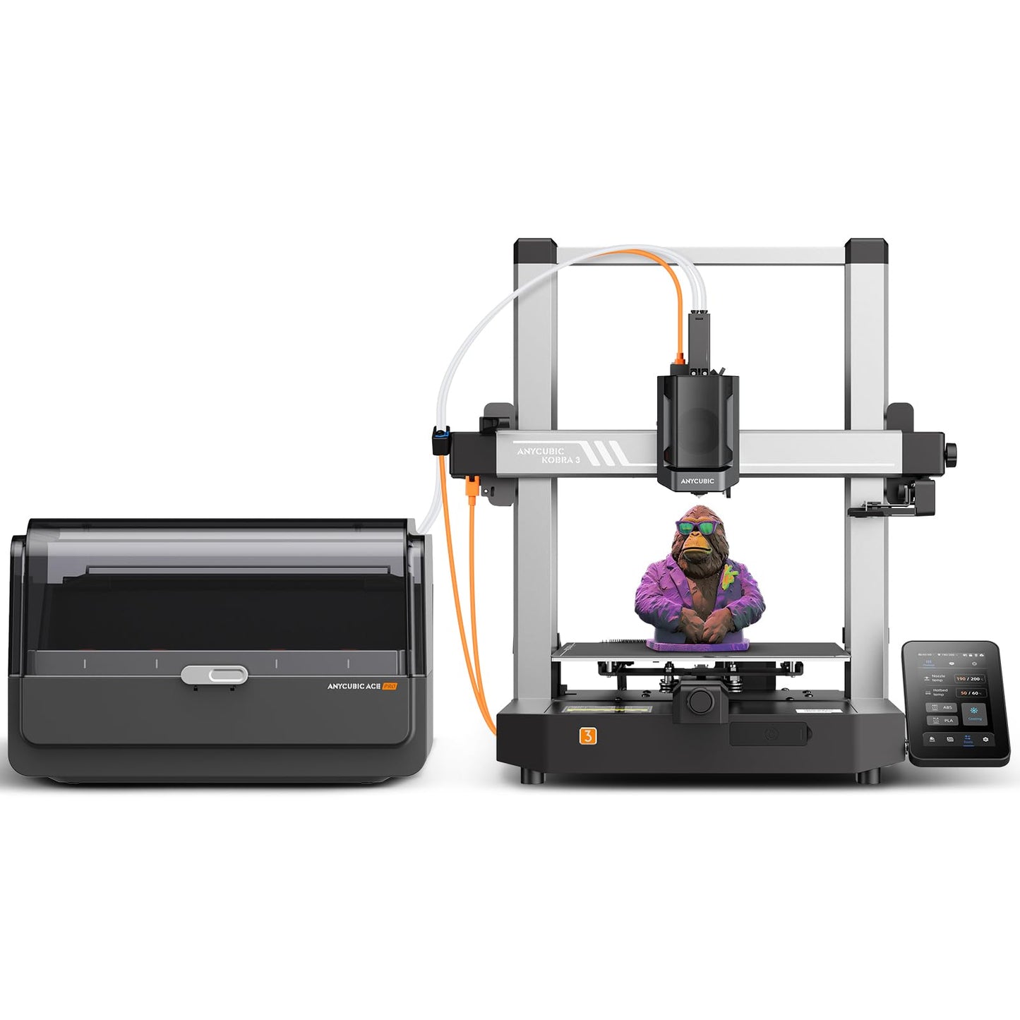 ANYCUBIC Kobra 3 Combo 3D Printer Smart Multicolor Printing(4 to 8 Colors), 600 mm/s High Speed FDM 3D Printer, LeviQ 3.0 Auto-Leveling, Filament Backup, 250 * 250 * 260mm Larger Printing Size