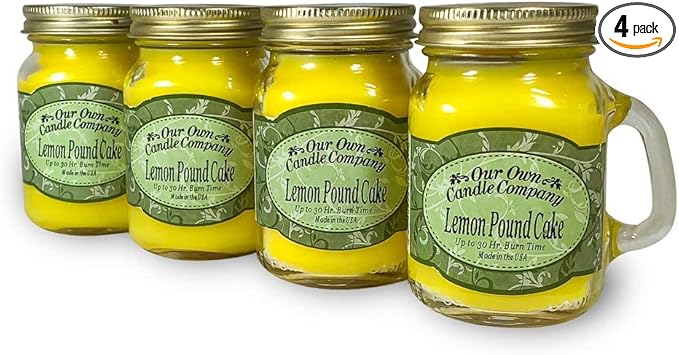 Our Own Candle Company Lemon Poundcake Scented Mini Mason Jar Candle, 3.5 Ounce (4 Pack)