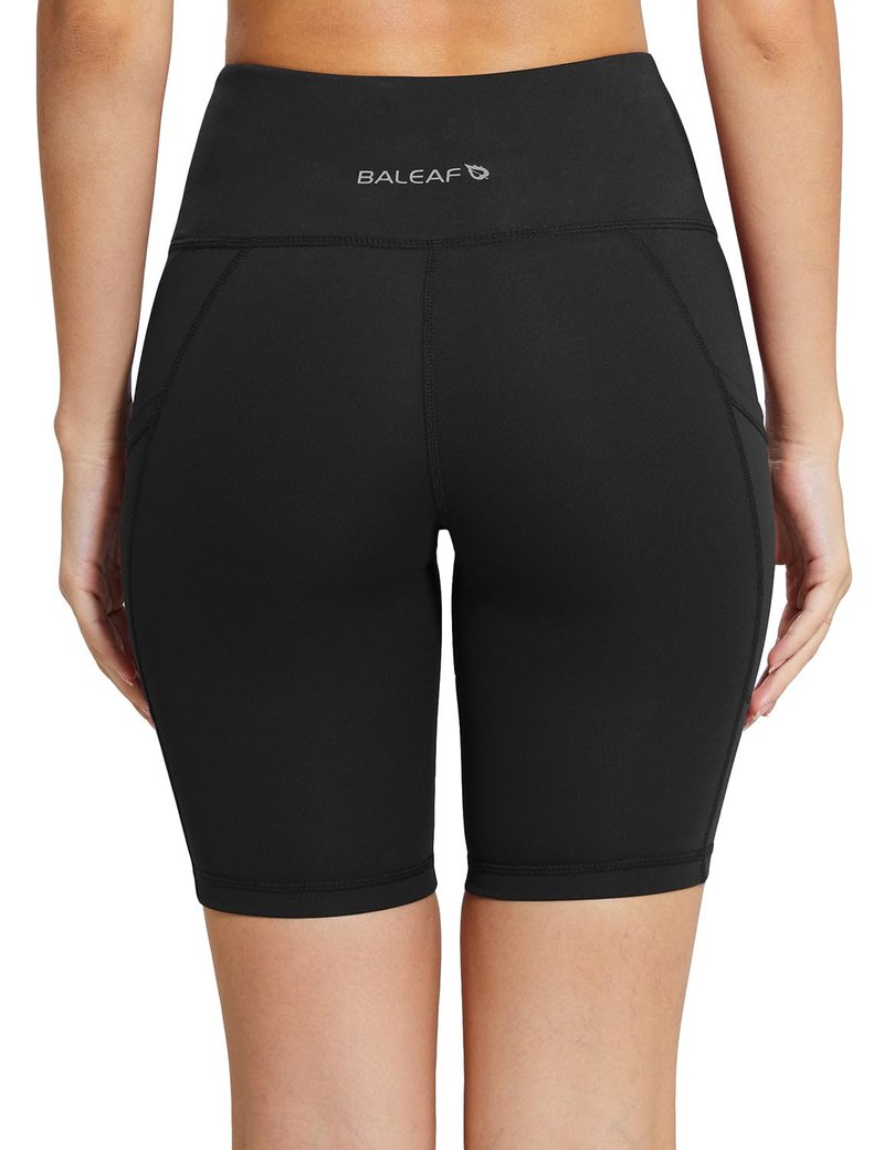 baleaf Biker Shorts Women Yoga Gym Workout Spandex Running Volleyball Tummy Control Compression with Pockets 8" 2-Pack Black/Black S