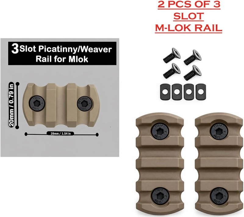 Gotical 3 Slot Rail DE Color Aluminium Three Slot Rail Picatinny Rail Set of 2 Pieces, Compatible with MLOK Devices (D-Earth)