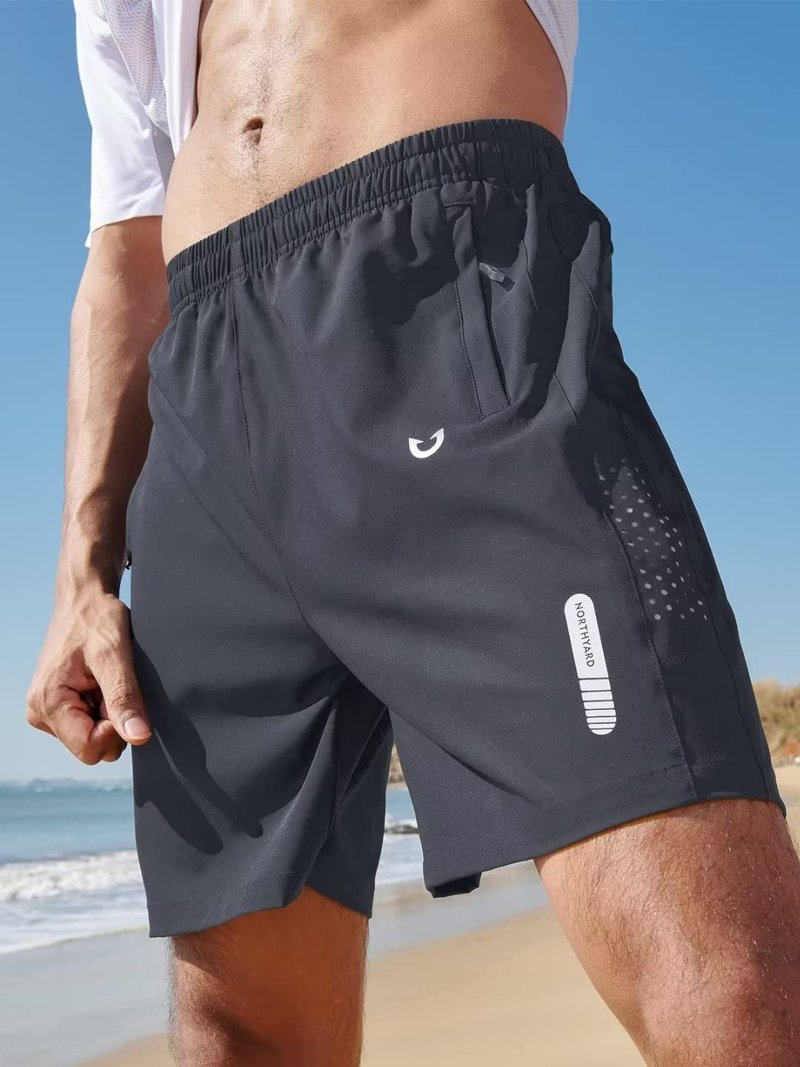 NORTHYARD Men's Athletic Running Shorts Gym Workout 7"/9"/5" Quick Dry Lightweight Sports Basketball Tennis 3 Zipper Pockets Darkgrey 3XL