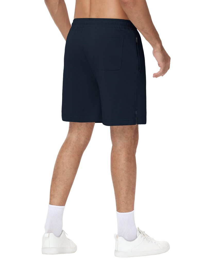 JWM Men's 7" Cotton Sweat Shorts - Ultra Soft Fleece Lounge Short with Zipper Pockets Elastic Waistband for Home Casual Navy