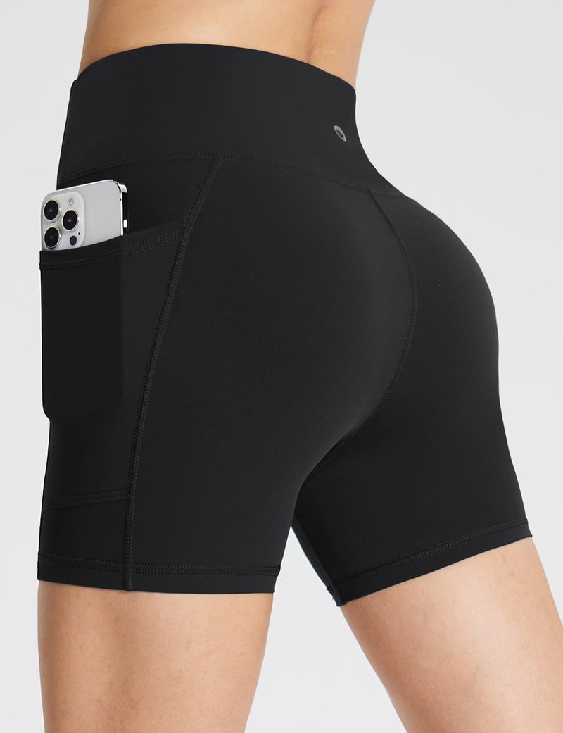 baleaf Womens Spandex Shorts 5" High Waisted Biker Workout Lycra Compression Shorts with Pockets Black S