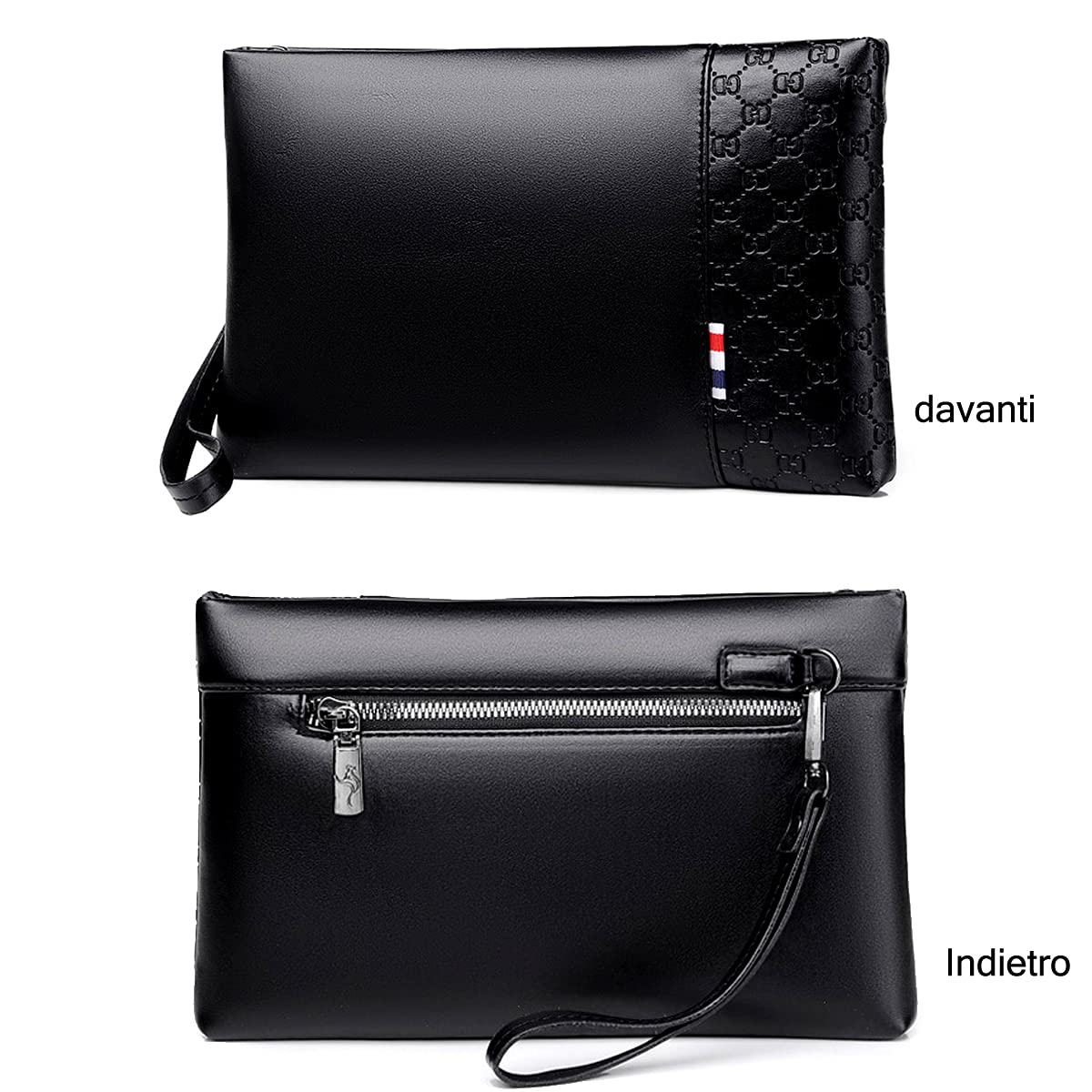 A-QMZL Clutch Bag Men's PU Leather Elegant Handbag Large Capacity Pochette Envelopes Handbags Card Slot Pockets Zipper Wallets Man with Strap Wrist Bag Business Casual Travel Office