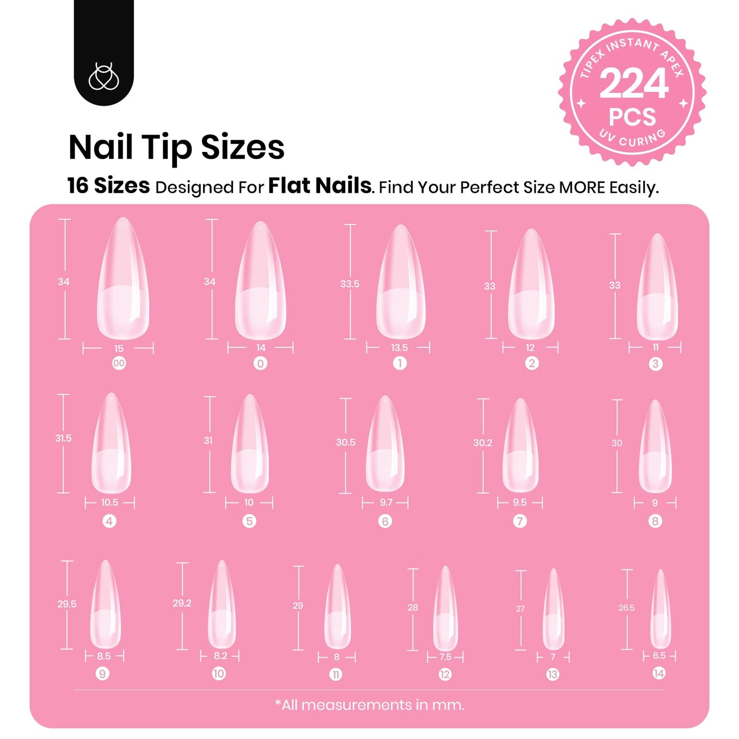 Beetles Tipex Instant Apex Nail Tips Kit Halloween Nails, Stiletto Long, 224pcs 16 Sizes, with Tipex UV Nail Glue Mini Nail Lamp,Pre-Building Pre-Etched Strong Thicker Acrylic Nail Tips Set