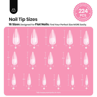Beetles Tipex Instant Apex Nail Tips Kit Halloween Nails, Stiletto Long, 224pcs 16 Sizes, with Tipex UV Nail Glue Mini Nail Lamp,Pre-Building Pre-Etched Strong Thicker Acrylic Nail Tips Set