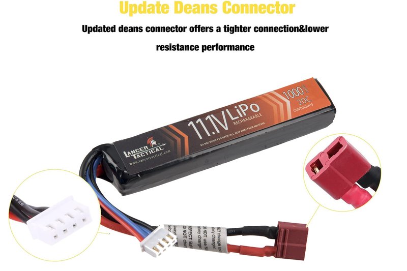Lancer Tactical Battery Pack with Charger-2 Pack 11.1V Lipo 1000mAh 20C Stick Rechargeable Battery with LCD Universal LiPo Balance Charger for Airsoft AEGs, Lancer Gen 3, Proline, Hybrid