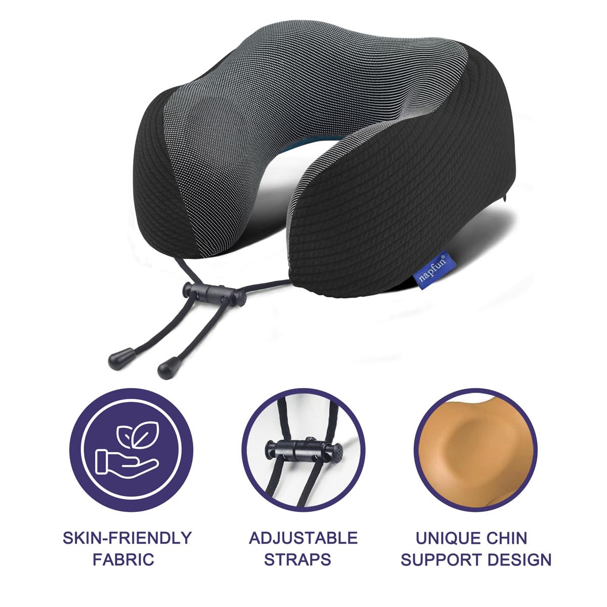 napfun Neck Pillow for Traveling, Upgraded Travel Neck Pillow for Airplane 100% Pure Memory Foam Travel Pillow for Flight Headrest Sleep, Portable Plane Accessories, Light Grey