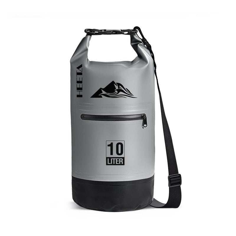 HEETA Waterproof Dry Bag with Front Zippered Pocket for Women Men, Roll Top Lightweight Dry Storage Bag Backpack for Travel, Kayaking, Boating, Rafting, Camping, Hiking & Beach (Grey, 5L)